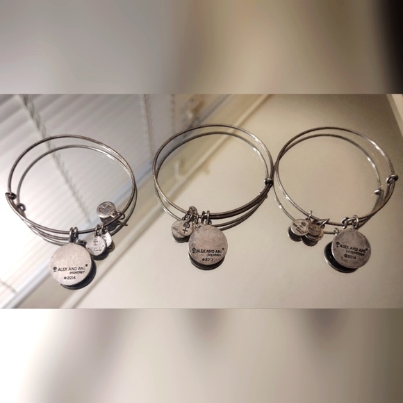 Alex And Ani Set Of 3 Words Silver Adjustable Bangles - Picture 6 of 10